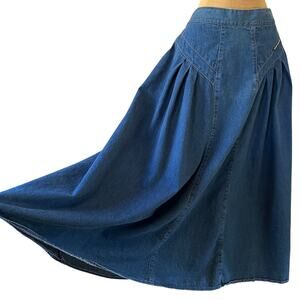 Vintage Rocky Mountain denim maxi skirt Western prairie high waist Boho cowgirl